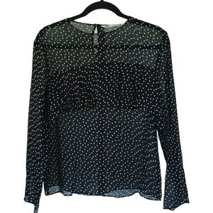 Zara XS Long Sleeve Top Black & White Polka Dot Sheer Mesh Whimsigoth Baddie